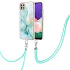 For Samsung Galaxy A22 5G US Version 167mm Electroplating Marble Pattern IMD TPU Shockproof Case with Neck Lanyard(Green 003) - 1