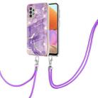 For Samsung Galaxy A32 4G EU Version Electroplating Marble Pattern IMD TPU Shockproof Case with Neck Lanyard(Purple 002) - 1