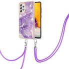 For Samsung Galaxy A72 5G / 4G Electroplating Marble Pattern IMD TPU Shockproof Case with Neck Lanyard(Purple 002) - 1