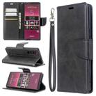 For Sony Xperia5 / XZ5 Lambskin Texture Pure Color Horizontal Flip PU Leather Case with Holder & Card Slots & Wallet & Lanyard(Black) - 1