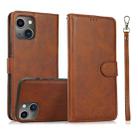 For iPhone 13 Calf Texture 2 in 1 Detachable Magnetic Back Cover Horizontal Flip Leather Case with Holder & Card Slots & Wallet & Photo Frame(Brown) - 1