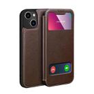 Yak Texture Horizontal Flip View Time Top Layer Cowhide Leather Case with Holder & Call Display ID For iPhone 13(Brown) - 1