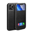 Yak Texture Horizontal Flip View Time Top Layer Cowhide Leather Case with Holder & Call Display ID For iPhone 13 Pro(Black) - 1