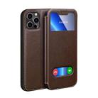 Yak Texture Horizontal Flip View Time Top Layer Cowhide Leather Case with Holder & Call Display ID For iPhone 13 Pro(Brown) - 1