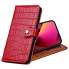 For iPhone 13 Crocodile Texture Horizontal Flip Top Layer Cowhide Leather Case with Holder & Card Slots & Wallet & Photo Frame(Red) - 1