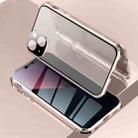 For iPhone 13 mini Four-corner Shockproof Anti-peeping Magnetic Metal Frame Double-sided Tempered Glass Case (Pink) - 1