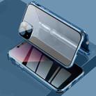 For iPhone 13 mini Four-corner Shockproof Anti-peeping Magnetic Metal Frame Double-sided Tempered Glass Case (Blue) - 1