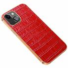 Electroplated Edge Crocodile Texture Top Layer Cowhide Leather Back Cover Shockproof Case For iPhone 13(Red) - 1