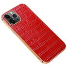 Electroplated Edge Crocodile Texture Top Layer Cowhide Leather Back Cover Shockproof Case For iPhone 13 Pro(Red) - 1