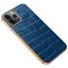 Electroplated Edge Crocodile Texture Top Layer Cowhide Leather Back Cover Shockproof Case For iPhone 13 Pro Max(Blue) - 1