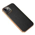 Electroplated Edge Litchi Texture Top Layer Cowhide Leather Back Cover Shockproof Case For iPhone 13(Black) - 1