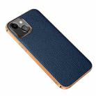 Electroplated Edge Litchi Texture Top Layer Cowhide Leather Back Cover Shockproof Case For iPhone 13(Blue) - 1