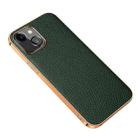 Electroplated Edge Litchi Texture Top Layer Cowhide Leather Back Cover Shockproof Case For iPhone 13(Green) - 1