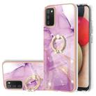 For Samsung Galaxy A02s EU Version 164mm Electroplating Marble Pattern IMD TPU Shockproof Case with Ring Holder(Purple 001) - 1
