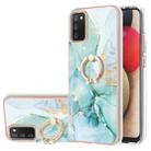 For Samsung Galaxy A02s EU Version 164mm Electroplating Marble Pattern IMD TPU Shockproof Case with Ring Holder(Green 003) - 1