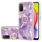 For Samsung Galaxy A03s 166mm Electroplating Marble Pattern IMD TPU Shockproof Case with Ring Holder(Purple 002) - 1
