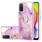 For Samsung Galaxy A03s 166mm Electroplating Marble Pattern IMD TPU Shockproof Case with Ring Holder(Purple 001) - 1