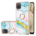 For Samsung Galaxy A12 Electroplating Marble Pattern IMD TPU Shockproof Case with Ring Holder(Green 004) - 1