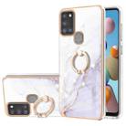 For Samsung Galaxy A21s Electroplating Marble Pattern IMD TPU Shockproof Case with Ring Holder(White 006) - 1