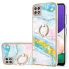 For Samsung Galaxy A22 5G US Version Electroplating Marble Pattern IMD TPU Shockproof Case with Ring Holder(Green 004) - 1