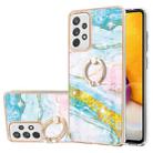 For Samsung Galaxy A72 5G / 4G Electroplating Marble Pattern IMD TPU Shockproof Case with Ring Holder(Green 004) - 1