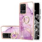 For Samsung Galaxy S20 Ultra Electroplating Marble Pattern IMD TPU Shockproof Case with Ring Holder(Purple 001) - 1