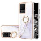 For Samsung Galaxy S20 Ultra Electroplating Marble Pattern IMD TPU Shockproof Case with Ring Holder(White 006) - 1