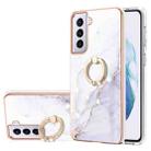 For Samsung Galaxy S21 5G Electroplating Marble Pattern IMD TPU Shockproof Case with Ring Holder(White 006) - 1