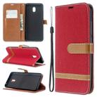 For Xiaomi Redmi 8A Color Matching Denim Texture Horizontal Flip PU Leather Case with Holder & Card Slots & Wallet & Lanyard(Red) - 1