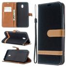 For Xiaomi Redmi 8A Color Matching Denim Texture Horizontal Flip PU Leather Case with Holder & Card Slots & Wallet & Lanyard(Black) - 1