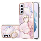 For Samsung Galaxy S21+ 5G Electroplating Marble Pattern IMD TPU Shockproof Case with Ring Holder(Rose Gold 005) - 1