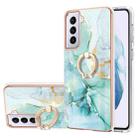 For Samsung Galaxy S21+ 5G Electroplating Marble Pattern IMD TPU Shockproof Case with Ring Holder(Green 003) - 1