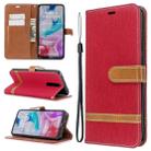 For Xiaomi Redmi 8 Color Matching Denim Texture Horizontal Flip PU Leather Case with Holder & Card Slots & Wallet & Lanyard(Red) - 1