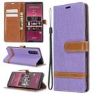 For Sony Xperia 5 / XZ5 Color Matching Denim Texture Horizontal Flip PU Leather Case with Holder & Card Slots & Wallet & Lanyard(Purple) - 1