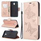 For Xiaomi Redmi  8A Embossing Two Butterflies Pattern Horizontal Flip PU Leather Case with Holder & Card Slot & Wallet & Lanyard(Gold) - 1