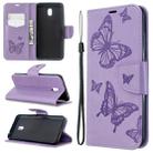 For Xiaomi Redmi  8A Embossing Two Butterflies Pattern Horizontal Flip PU Leather Case with Holder & Card Slot & Wallet & Lanyard(Purple) - 1