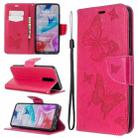 For Xiaomi Redmi  8 Embossing Two Butterflies Pattern Horizontal Flip PU Leather Case with Holder & Card Slot & Wallet & Lanyard(Rose Red) - 1