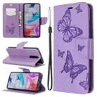 For Xiaomi Redmi  8 Embossing Two Butterflies Pattern Horizontal Flip PU Leather Case with Holder & Card Slot & Wallet & Lanyard(Purple) - 1