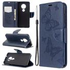 For Nokia 6.2 / 7.2 Embossing Two Butterflies Pattern Horizontal Flip PU Leather Case with Holder & Card Slot & Wallet & Lanyard(Dark Blue) - 1