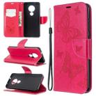 For Nokia 6.2 / 7.2 Embossing Two Butterflies Pattern Horizontal Flip PU Leather Case with Holder & Card Slot & Wallet & Lanyard(Rose Red) - 1