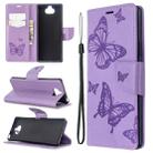 For Sony Xperia 20 Embossing Two Butterflies Pattern Horizontal Flip PU Leather Case with Holder & Card Slot & Wallet & Lanyard(Purple) - 1