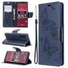 For Sony Xperia 5 / XZ5 Embossing Two Butterflies Pattern Horizontal Flip PU Leather Case with Holder & Card Slot & Wallet & Lanyard(Dark Blue) - 1