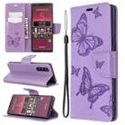 For Sony Xperia 5 / XZ5 Embossing Two Butterflies Pattern Horizontal Flip PU Leather Case with Holder & Card Slot & Wallet & Lanyard(Purple) - 1