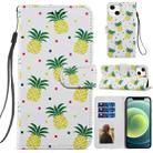 For iPhone 13 Painted Pattern Horizontal Flip Leather Case with Holder & Card Slots & Photo Frame(Pineapple) - 1