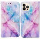 For iPhone 13 Pro Horizontal Flip Leather Case with Holder (Blue Pink Marble) - 1