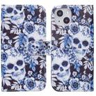 For iPhone 13 mini Horizontal Flip Leather Case with Holder & Card Slots & Photo Frame & Wallet (Skull and Flower) - 1