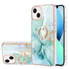 For iPhone 13 Electroplating Marble Pattern IMD TPU Shockproof Case with Ring Holder( Green 003) - 1