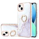 For iPhone 13 Electroplating Marble Pattern IMD TPU Shockproof Case with Ring Holder(White 006) - 1