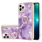 For iPhone 13 Pro Electroplating Marble Pattern IMD TPU Shockproof Case with Ring Holder (Purple 002) - 1