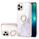 For iPhone 13 Pro Electroplating Marble Pattern IMD TPU Shockproof Case with Ring Holder (White 006) - 1
